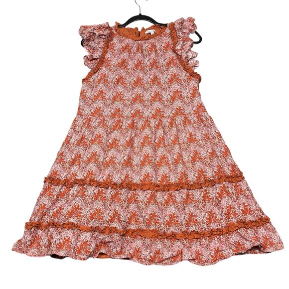 Staccato Rust Orange Floral Ruffle Sleeve Tiered Dress Size M - Picture 2 of 6